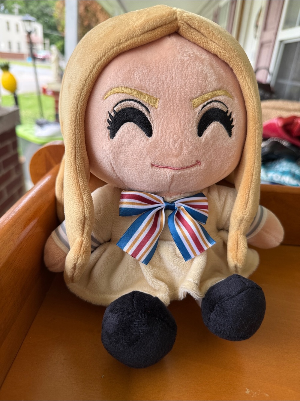 NWT Megan from Youtooz Plush Doll with Striped Bow long blonde hair 10”